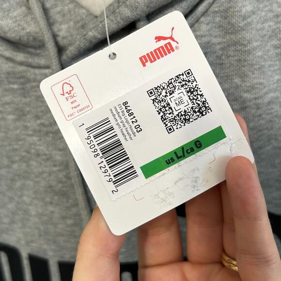 PUMA Essentials Big Logo Hoodie Sweatshirt NWT Men's Sz L Medium Gray Fleece - Picture 4 of 8